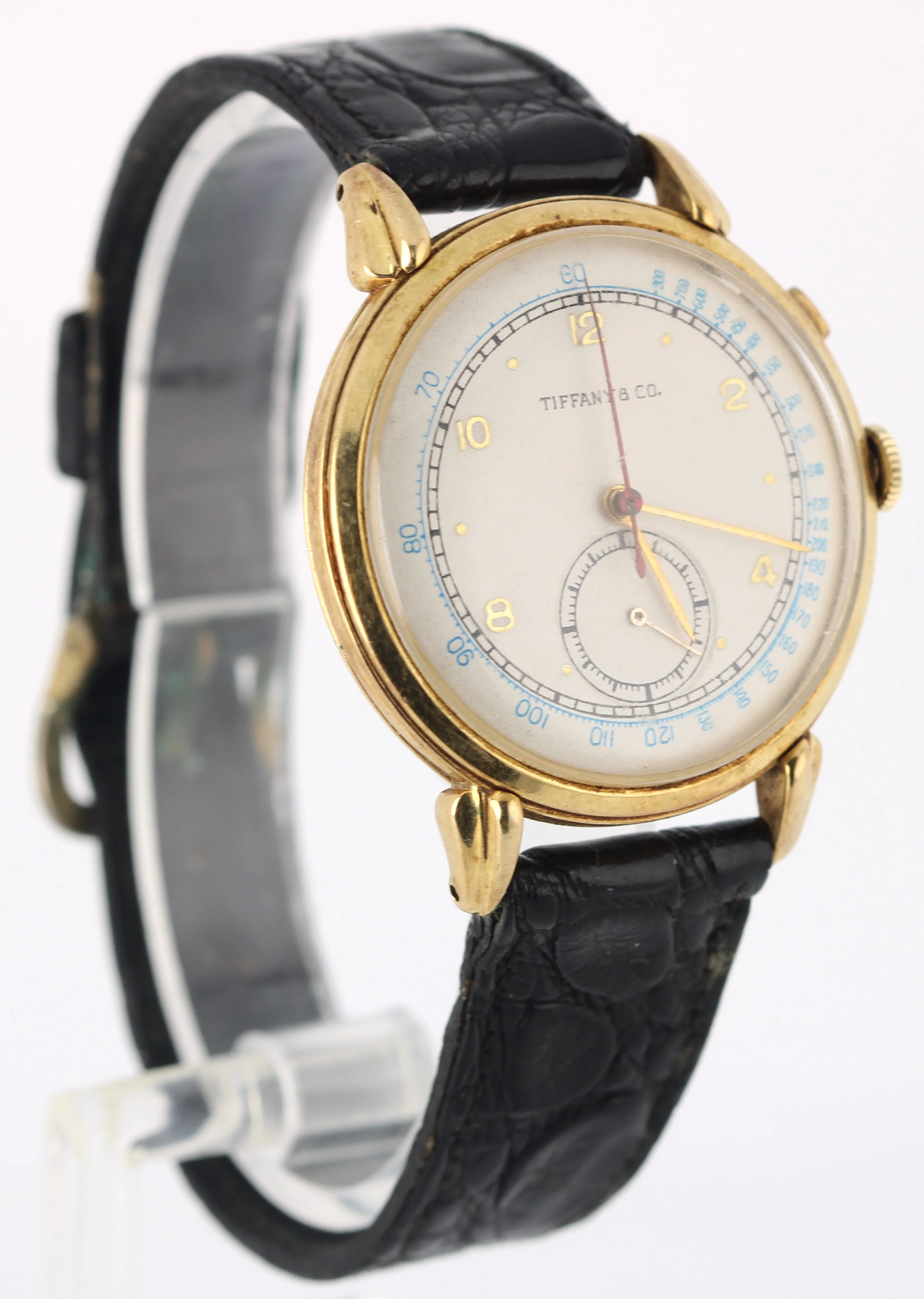 VINTAGE Tiffany & Co Chronograph 14k Yellow Gold Silver 35mm 44870 Manual Watch - Image 4