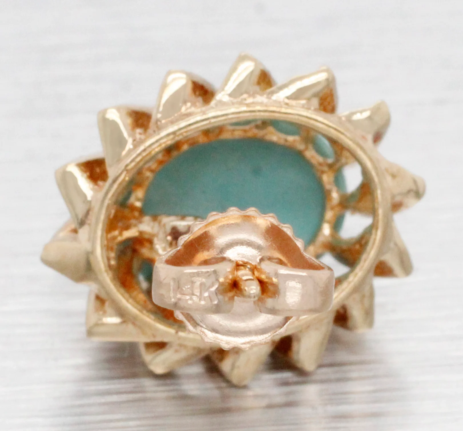 Vintage Turquoise Cabochon Stud Earrings - 14k Yellow Gold - Image 5