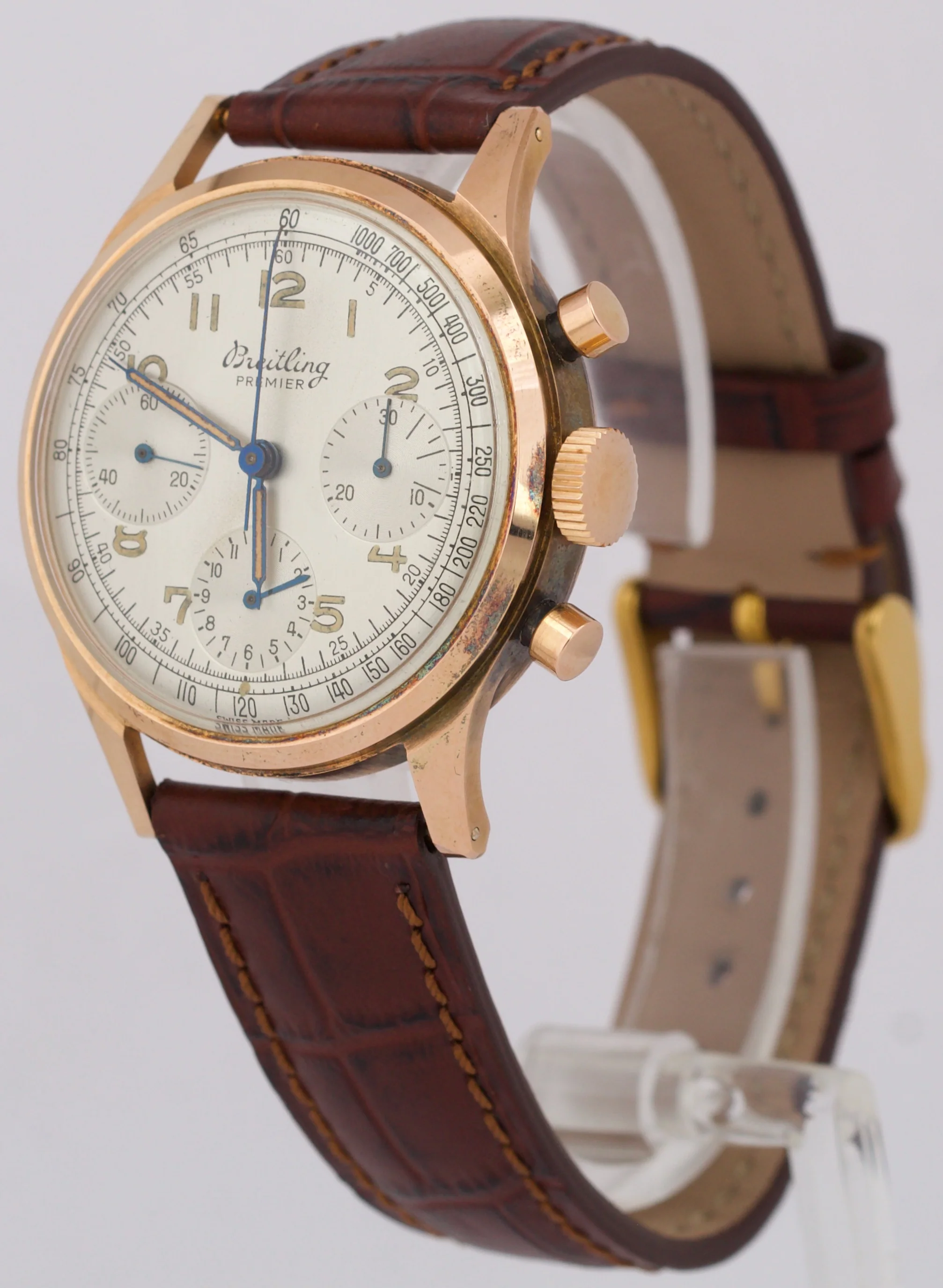 VINTAGE UNPOLISHED Breitling 788 Premier Chronograph 18K Rose Gold Leather 36mm - Image 3