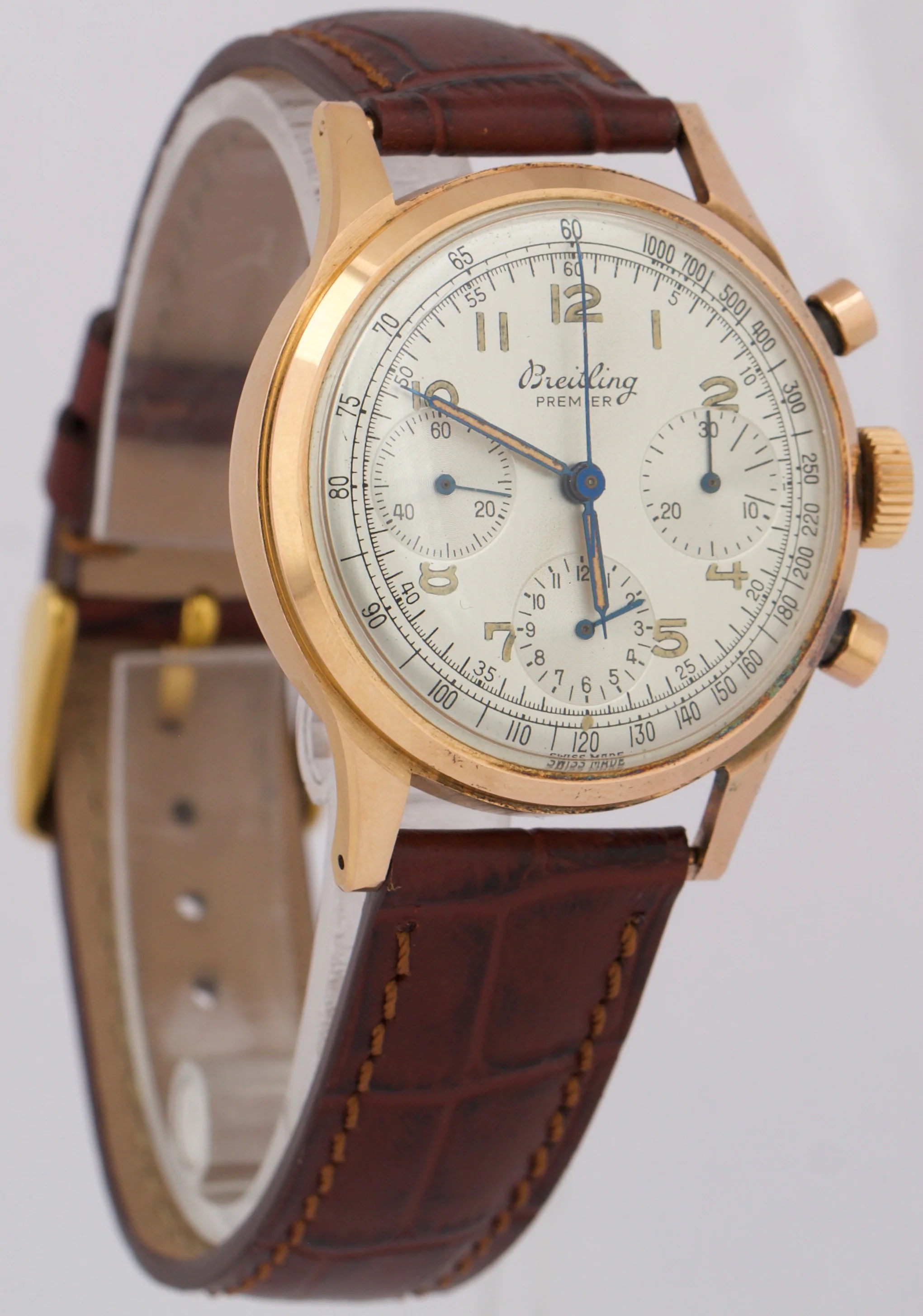VINTAGE UNPOLISHED Breitling 788 Premier Chronograph 18K Rose Gold Leather 36mm - Image 4